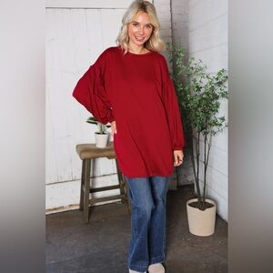 B034 Marisa Jill Bubble Long Sleeve Tunic Top with Pockets
